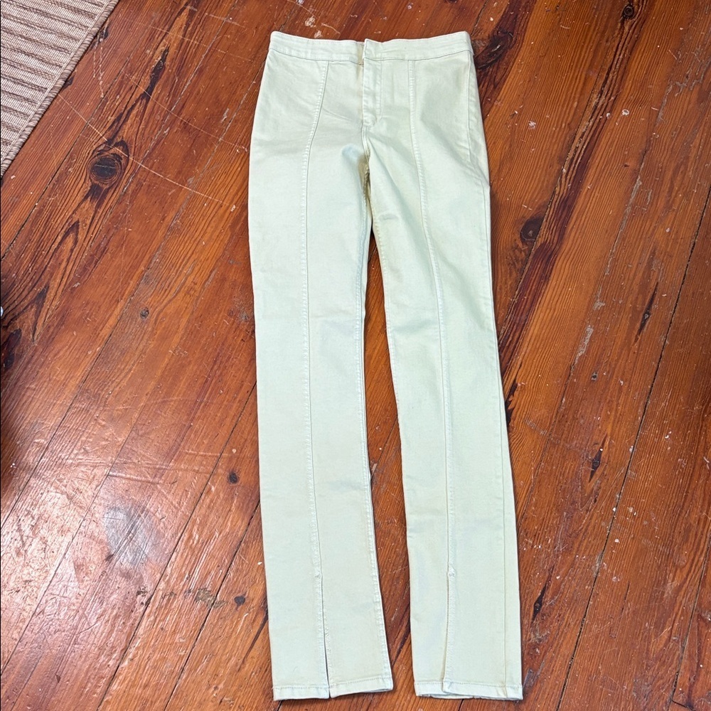 Zara split hem Trousers Size 6 light yellow green